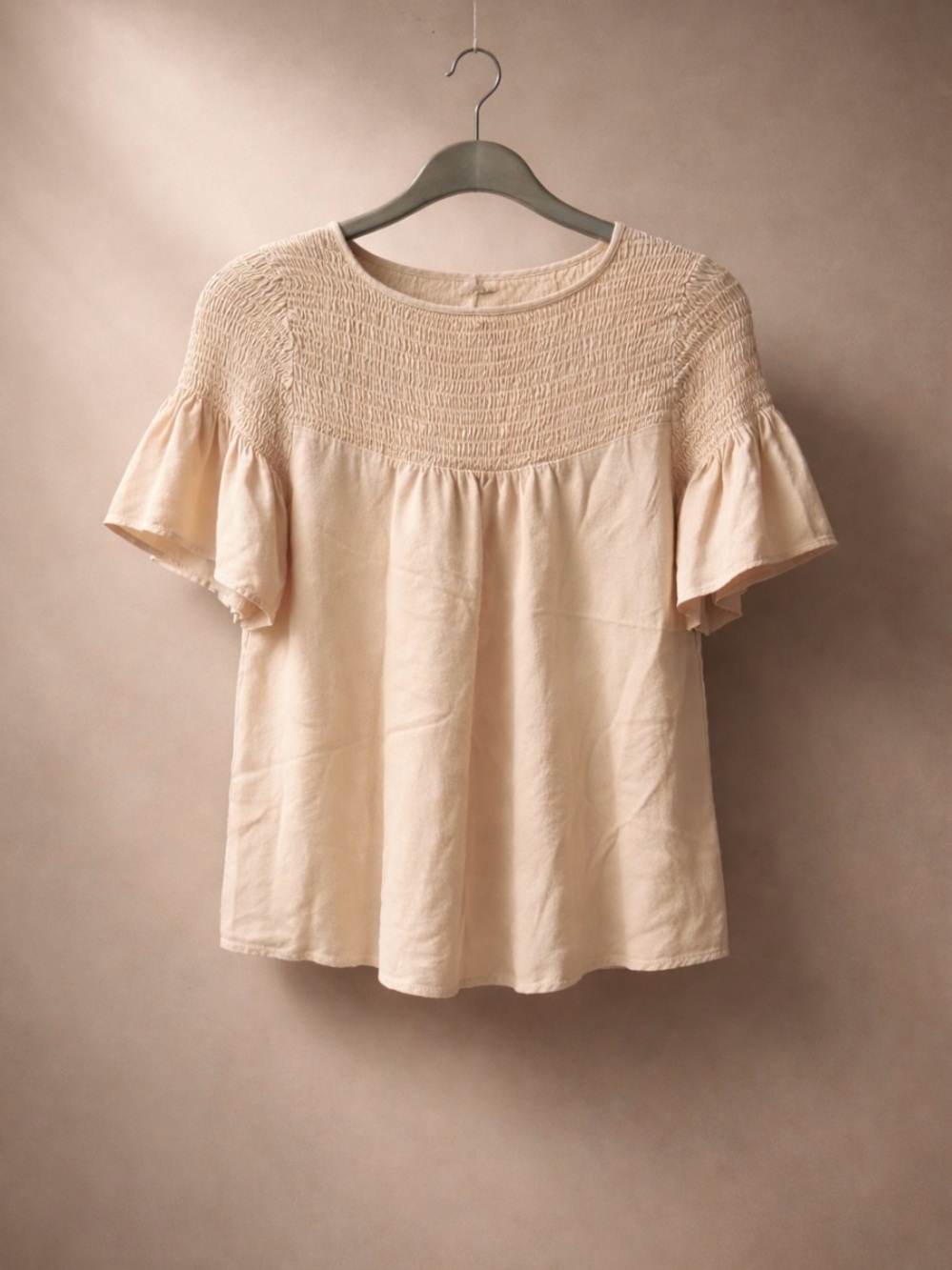 Sacred Threads Cream Smocked Yoke Flutter Top - Picture 2 of 3